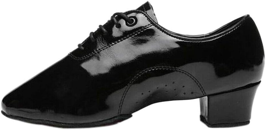 Boys Men's Latin Dances Adult PU Leather Shoes - Round Toe Suede Bottom Ballroom Tango Rumba Laces Up Outsole Show Party Footwear