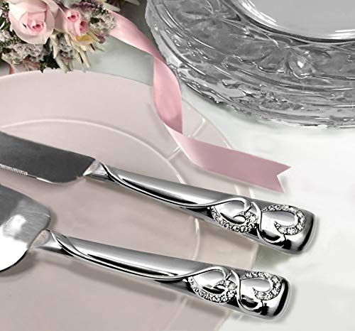 Personalized Engraved Customized Wedding Accessories Sparkling Love Silver Plated Cake Knife and Server Set, Black Engraving - Thumbnail 2