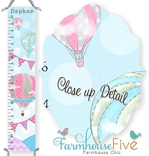 Hot Air Balloon in fun colors of blues pinks lavenders Canvas Girls Growth Chart