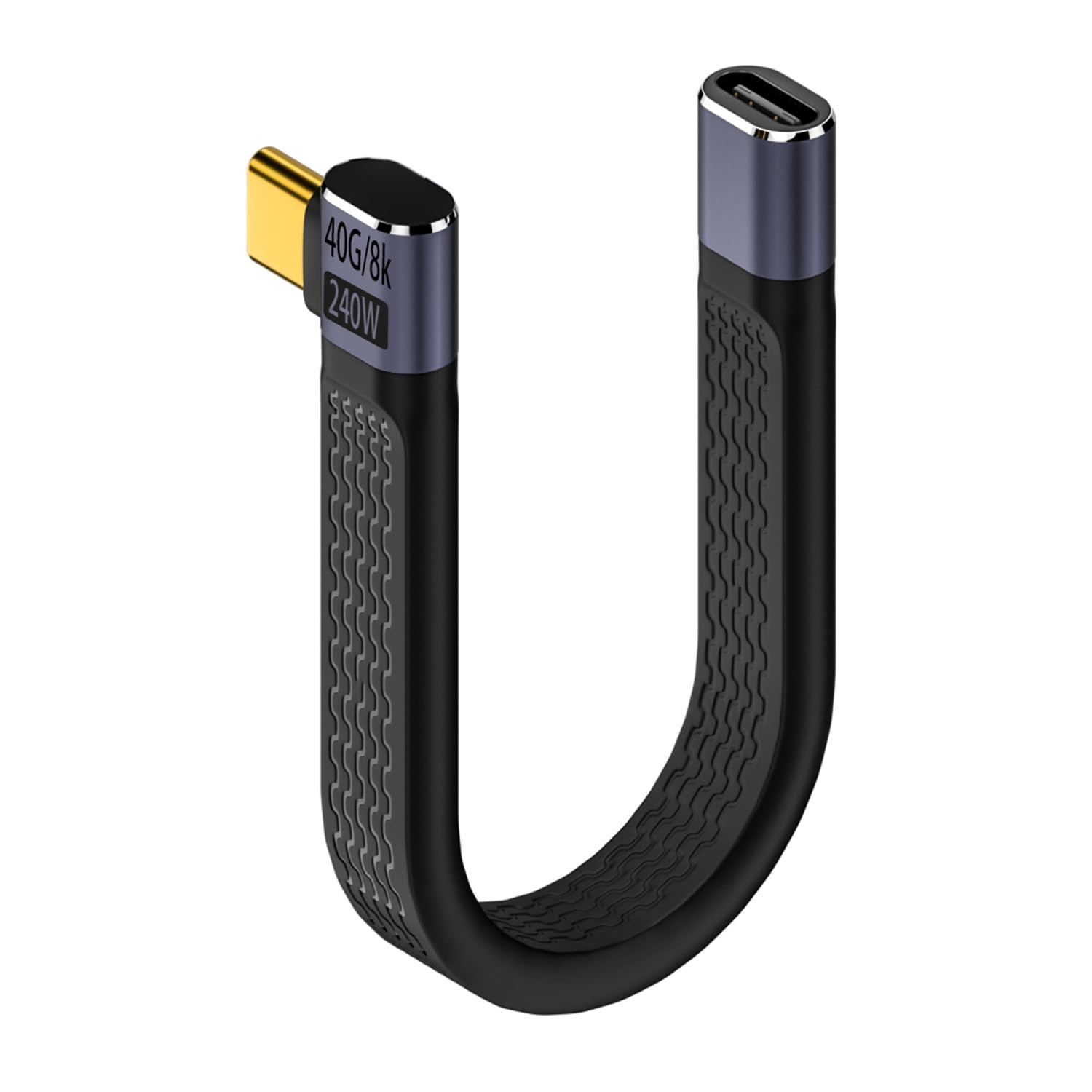 QIANRENON 40Gbps USB4.0 C Female to Male 90° Angle Short Cable 240W Type C 4.0 Socket to Right Angle Plug PD Fast Charging Extension Cable, for Thunderbolt 3/4 Smartphone Tablet,14cm/5.1in (Side Bend)