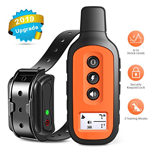 Dog Training Collar, 2019 Upgrade Rechargeable Dog Shock Collar with 3 Training Modes,100% Waterproof Training Collar, Up to 1600 Ft Remote Range, 0-16 Shock Levels Dog Training Set
