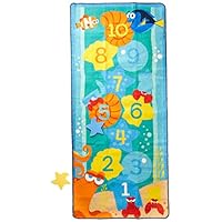 Gertmenian Dory Hopscotch Game Kids Play Rug, Aqua Blue