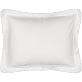 Historic Charleston King Charles Modern Farmhouse Floral Matelasse Decorative Pillowcase, 100% Cotton Breathable Bedding, Standard Sham (20" x 26"), White