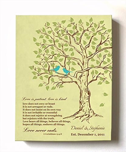 MuralMax Personalized Family Tree &amp; Lovebirds, Stretched Canvas Wall Art, Make Your Wedding &amp; Anniversary Gifts Memorable, Unique Decor, Color Yellow # 1 - Size 11 x 14-30-DAY