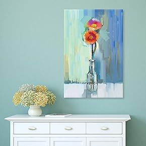 Canvas Wall Art - Small Red Flowers in a Glass Bottle - Giclee Print Gallery Wrap Modern Home Art Ready to Hang - 12x18 inches