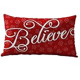 Christmas Pillow Case,Rectangle Cotton Linter Pillow Cases (Red Letter)