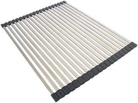 Kaleep Over the Sink Multipurpose Roll-Up Dish Drying Rack, Stainless Steel Foldable Sink Drainer, Dish, Fruits and Vegetables Drying Rack ,18.5"L x 13"W(Black)
