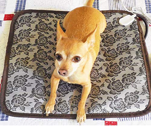 Pet Heating Pad Cat Heating Mat Waterproof Pets Heated Bed Adjustable Dog Bed Warmer Electric Heating Mat with Chew Resistant Steel Cord (17.7x17.7, Flower)