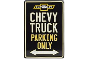 Black and Yellow Chevy Truck Parking Only Metal Sign Vintage Chevy Sign for Garage or Man Cave 5.5x8 Inch