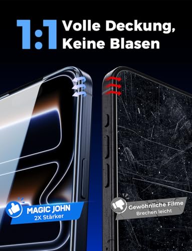 MAGIC JOHN Pack of 2 for iPhone 17 Pro Protective Glass (6.3 Inch), Auto Dust Elimination, 9H Hardness Film, Ultra Clear Screen Protector, Bubble-Free, Easy Installation