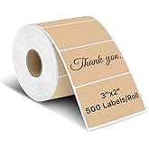 iEager 3" x 2" Thermal Labels, Rectangle Thermal Printer Stickers, Self-Adhesive Durable Sticker with Perforation Line, 500 Labels/Roll, Brown