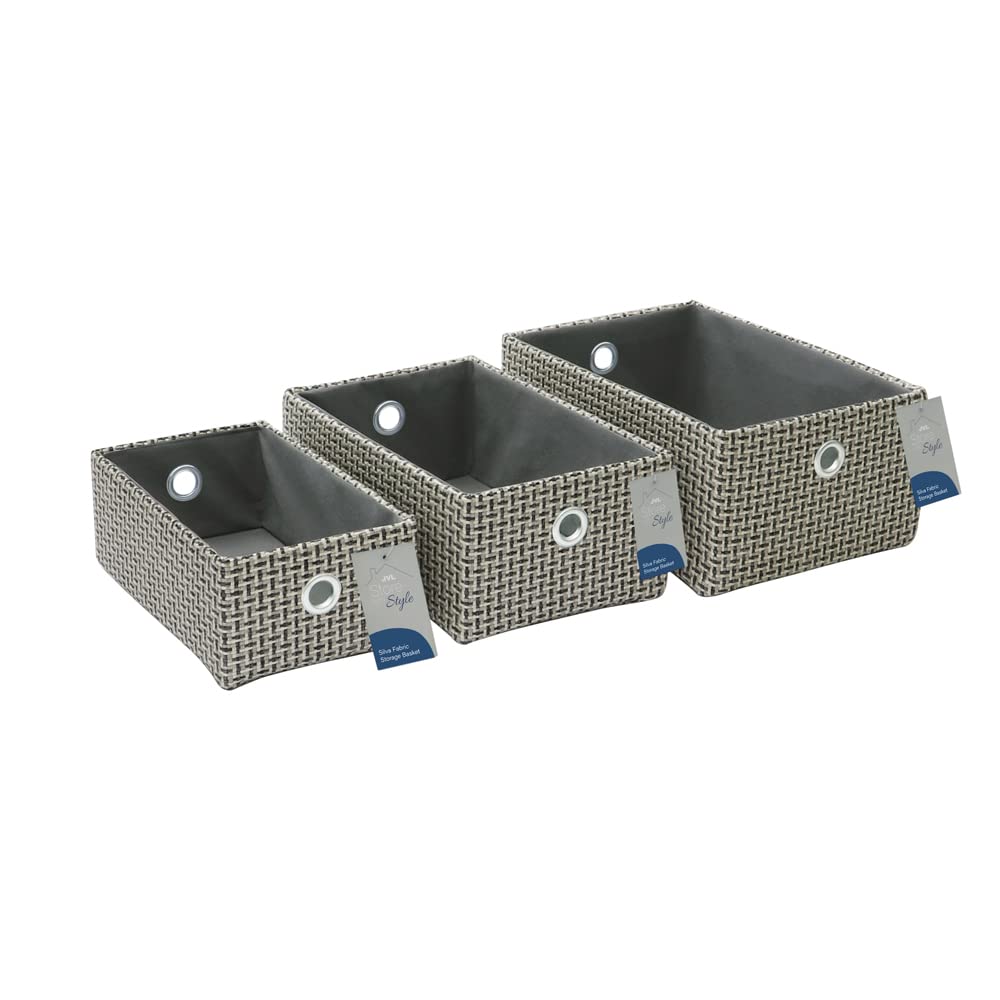 JVL Silva Rectangular Fabric Storage Baskets, Set of 3, Grey