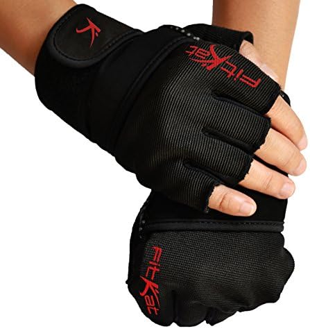 FitKatz Premium Weight lifting Gloves with 18" Wrist Wrap Support and Pull up Tabs for Men and Women Great for Gym Workout, Weightlifting, Fitness Crossfit Training, Deadlift &amp; WODs (Medium, Black)