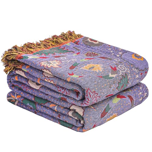 HOORDRY Premium Boho Musselin Tagesdecke Lila 230×250CM