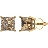 14K Yellow Gold Simulated Champagne Diamond Stud Earrings with Screw back - Hypoallergenic, 3 cttw - Minimalist Women's Fine Jewelry