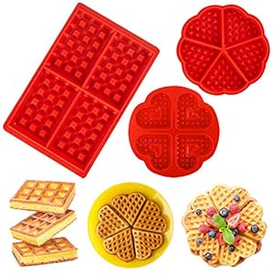 FuJiaXin 3 stks Wafel Silicone Baking mallen, Muffin pan Non-Stick Baking Mold Vorm Mini Hart Vorm en Vierkant