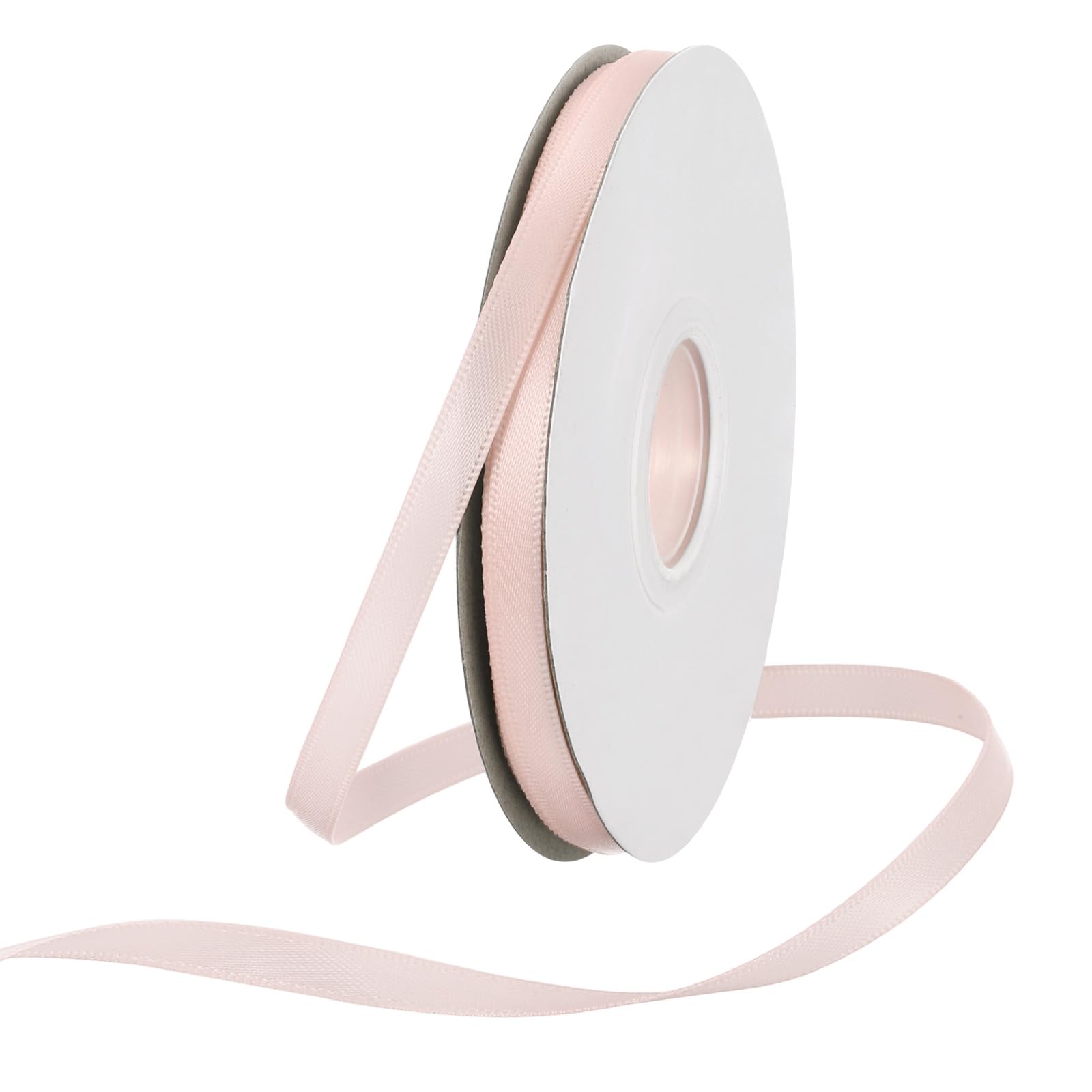 Rebower 6mm Satin Ribbon 46m Thick Double Face Grosgrain Silk Ribbon, [for Gift Wrapping, Hair Bows, Wedding, Cake, Flower] - 50 Yard/150ft/ Pale Pink