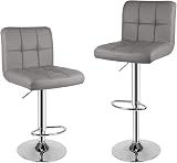 bigzzia Bar Stool Set of 2 Grey PU Leather Swivel Height Adjustable Backrest view 1