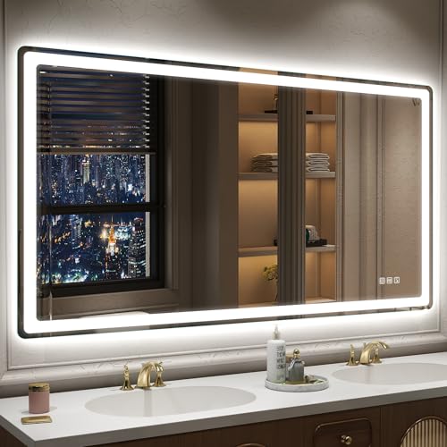 STARLEAD 140x80cm Bluetooth Badezimmerspiegel-mit-Beleuchtung, Großer LED-Spiegel-Bad mit Entfoggen, Dimmbar, 3 Farbtemperaturen, IP44 Hartglas Badspi