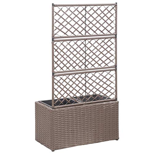 Vigleco Hochbeet mit Rankgitter 2 Töpfe 58×30×107cm Poly Rattan Braun – Bild 4