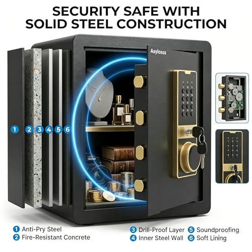 Asylosss 53L Digital Anti-Theft Safe, Shelf, Alarm, Wall Mount | Heavy-duty steel safe, 3-way access (code/key/Type-C), Removable shelf, Dual alarm, Wall-mountable, for cash jewelry office