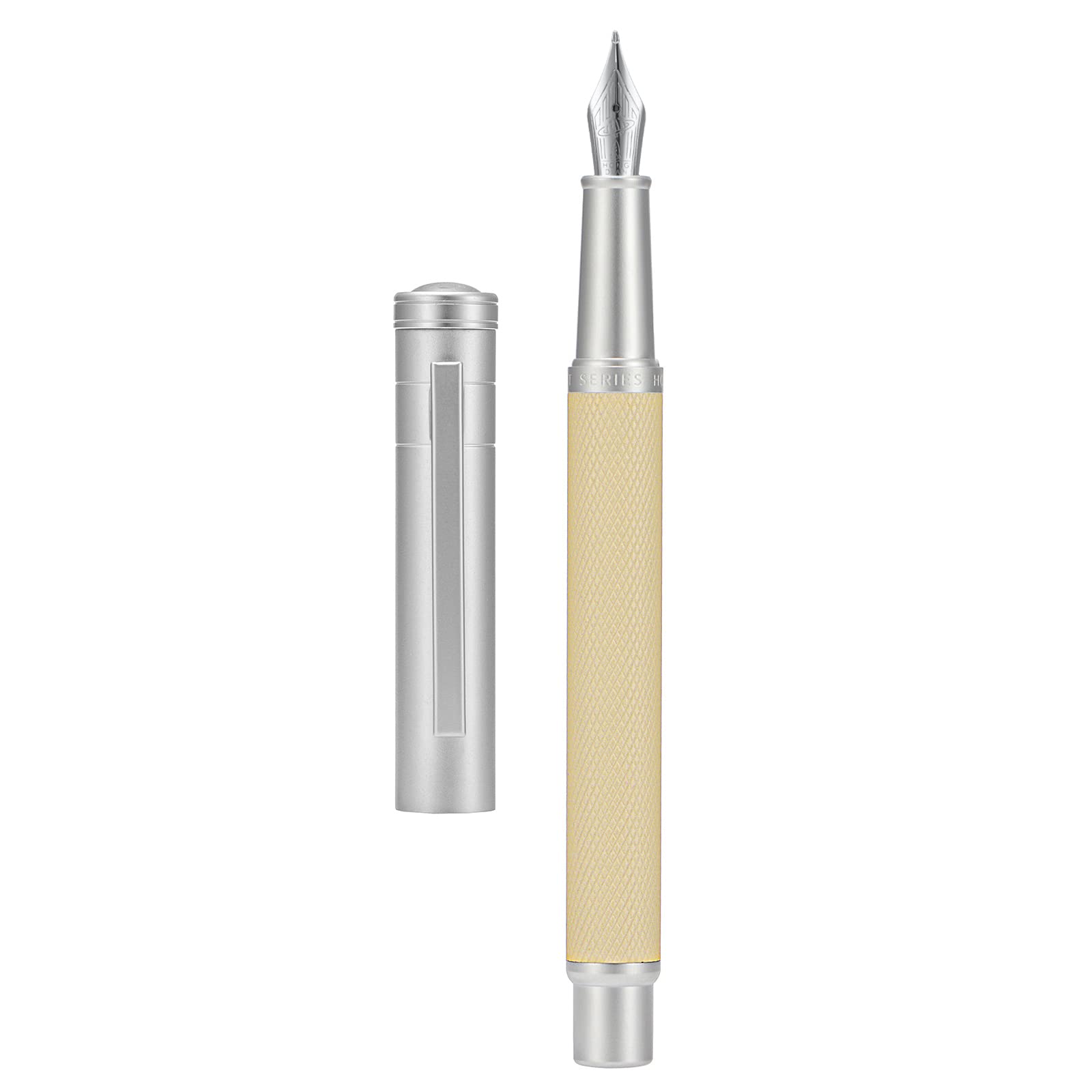 Hongdian Silver Birch Aluminum Fountain Pen, Iridium Long Blade Nib, Classic Design with Metal Box Set