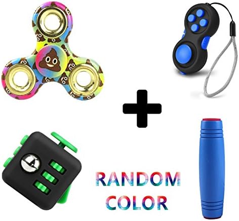 Emoji Fidget Toy Fidget Spinner Stress Relief Party Favor Toy Relief Anxiety Toys Combo,Emoji Spinner,Emoji LED YoYo, EMoji Stress Ball,Fidget Cube, Fidget Pad-Random Color (RandomColor-4pk)