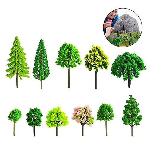 KOWVOWZ 55pcs Mini Model Trees for Train Scenery - Mixed Miniature Artificial Wargame Trees for Railroad Diorama Supplies and Landscape, Black