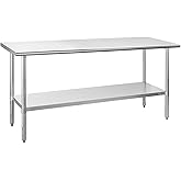 HALLY Stainless Steel Table for Prep & Work 24 x 72 Inches, NSF Commercial Heavy Duty Table with Undershelf and Galvanized Le