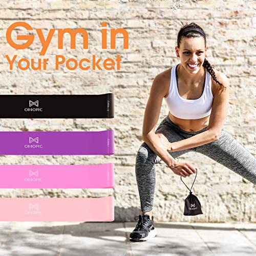OMORC Resistance Loop Bands, Resistance Exercise Bands for Legs Butt Core Arms Yoga Fitness, Workout Bands with Exercises Guide & Carry Bag, Mini Loop Fitness Bands