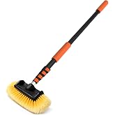 LAANPOLE 12FT Car Wash Brush with Long Handle, Car Cleaning Brush with 12 Inch Soft Bristle, Solar Panels Cleaner with Telescoping Pole for RV, Truck, Boat, House Siding