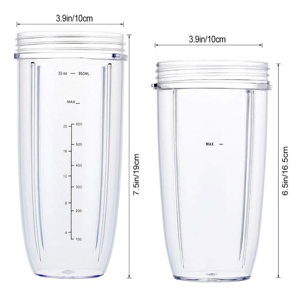 2-pack Replacement Parts Upgrade 32oz& 24oz Cups with 2-pack Flip-Top To-Go-Lid Compatible with NutriBullet 600w/900w Blender Accessory