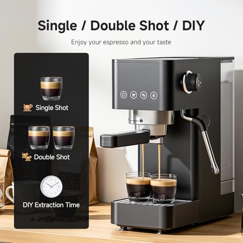 AMZCHEF 20-Bar-Professional-Espresso-Machine, 1350W Coffee Machine with Milk Frother, Flexible Brewing Options, Compact Espresso Machine for Cappuccino, Latte, Black