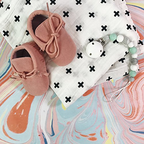 DK Leigh Silicone Pacifier Clip and Teether (2-in-1) Includes Baby Drool Bib | Home & Travel Babies Teething Set for Boys and Girls | Universal Loop Holder Fits Standard Pacifiers - Thumbnail 3