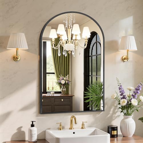 Sweetcrispy 20"x30" Arched Black Bathroom Mirrors for Wall