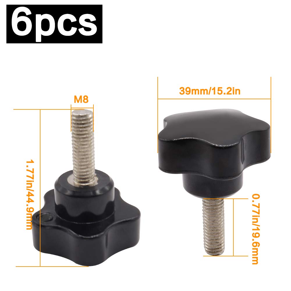 Star Head Screw Clamping Knob Grips YILEGOU M8 20mm Female Thread Star Knobs 6Pcs Copper Core
