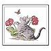 Printed Cross Stitch Kits 11CT 15X13inch 100% Cotton Holiday Gift DIY Embroidery Starter Kits Easy Patterns Embroidery for Girls Crafts DMC Stamped Cross-Stitch Supplies Baby Cat Play with Butterfly