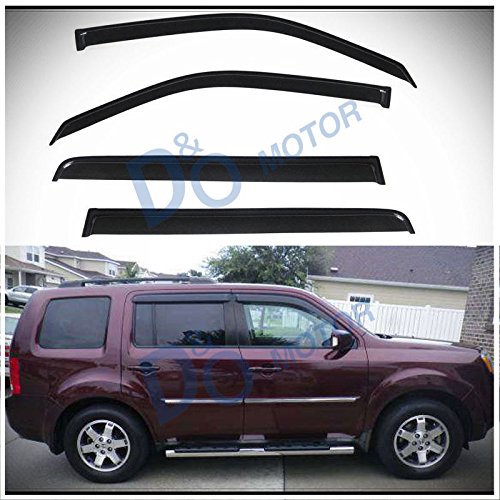 D&O MOTOR 4pcs Front+Rear Smoke Sun/Rain Guard Outside Mount Tape-On Window Visors For 09-15 Honda Pilot