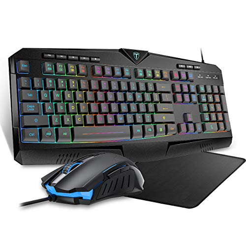 Pictek RGB Gaming Keyboard and Mouse Combo(Mouse Pad Included), Wired LED RGB Backlit with 8 Multimedia Keys Wrist Rest, 25 Keys Anti-Ghosting, 6 Buttons Ergonomic USB Mouse Gaming Mice with 3200 DPI