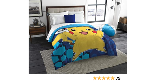 Amazon Com Pokemon Pika Pokeball Super Soft Full Comforter 76 X 86 Multi Color Model 1pok 87100 0001 Tgt Home Kitchen