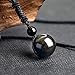 iSTONE Unisex Genuine Round Gemstone Beads Pendant Necklace with Adjustable Nylon Cord 25 Inch (Gold Sheen Obsidian)