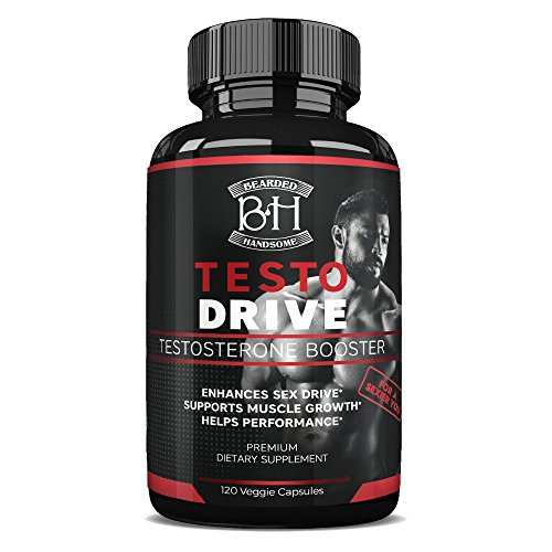 TESTO DRIVE Natural Testosterone Booster 120 Capsules Increase Sex Drive and Energy, Boost Healthy Weight Loss and Fat Burning, Support Stamina and Muscle Building, by Bearded Handsome