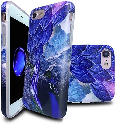 iPhone 8 Case iPhone 7 Case, Peacock Purple Feather Pretty Animal Print Art Design Protective Shockproof TPU Silicone Cell Phone Cover for iPhone7 iPhone8 4.7 inch - KITATA