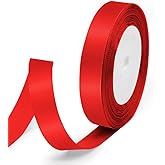 Quhora 5/8" x 25 Yards Satin Ribbon, Red Silk Ribbon Ideal for Gift Wrapping, Floral Bouquets, Crafts, Wedding Party Decorations, Christmas and Sewing Projects