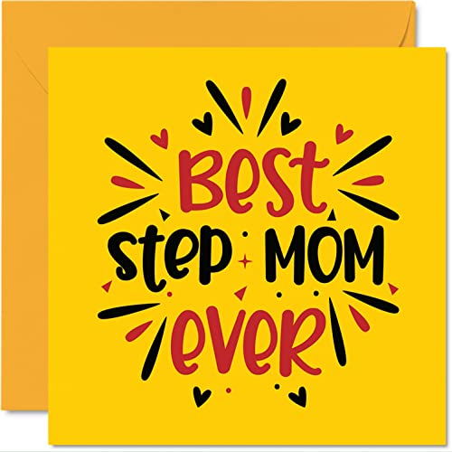 Step Mom Birthday Card - Best Step Mom Ever - Novelty Happy Birthday Card from Step-Daughter Son Gifts, 145mm Mother's Day Greeting Cards for Mama Mam Mammy Mommy