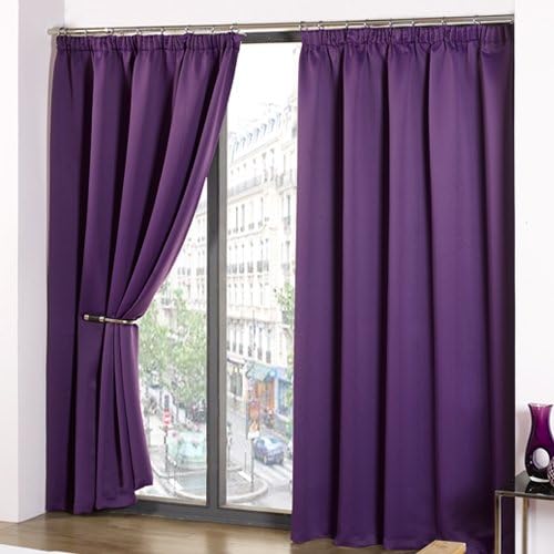 Luxury Thermal Supersoft Blackout Curtains Purple / Aubergine (46" Wide x 90" Drop) by ECO