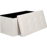 Nouva 30 Inches Ottoman Storage Bench, Folding Design Chest Faux Leather Ottomans Footrest for Bedroom Living Room Office,Entryway, Creamy White