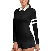 Soneven Women's Long Sleeve Golf Polo Shirts Moisture Wicking Quick Dry Half-Zip Pullover Athletic Workout Striped Tops