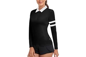 Soneven Women's Long Sleeve Golf Polo Shirts Moisture Wicking Quick Dry Half-Zip Pullover Athletic Workout Striped Tops