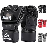 Brace Master MMA Gloves UFC Gloves Leather More Paddding for Men Women Knuckle Wrist Protection, Fingerless Sparring Gloves for Training, Kickboxing, Muay Thai, Boxing, Punching (Black, Medium)